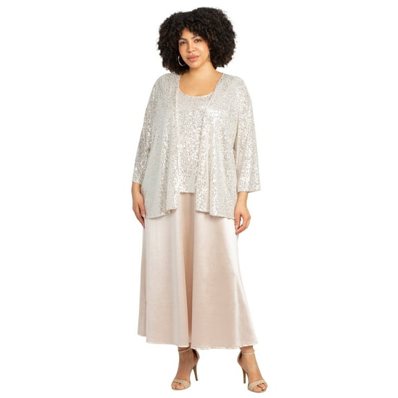 Catherines Women's Plus Size 2-Piece Sequin & Charmeuse Jacket Dress Set