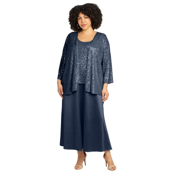 Catherines Women's Plus Size 2-Piece Sequin & Charmeuse Jacket Dress Set