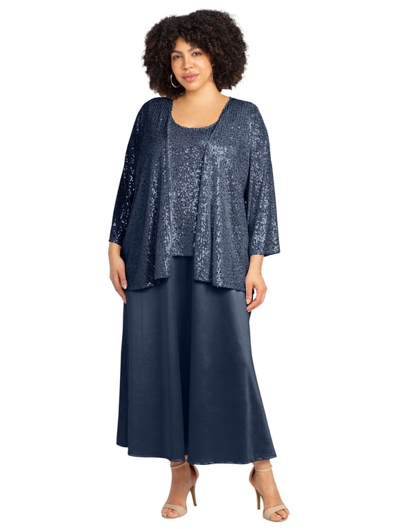 Women's Plus Size 2-Piece Sequin & Charmeuse Jacket Dress Set