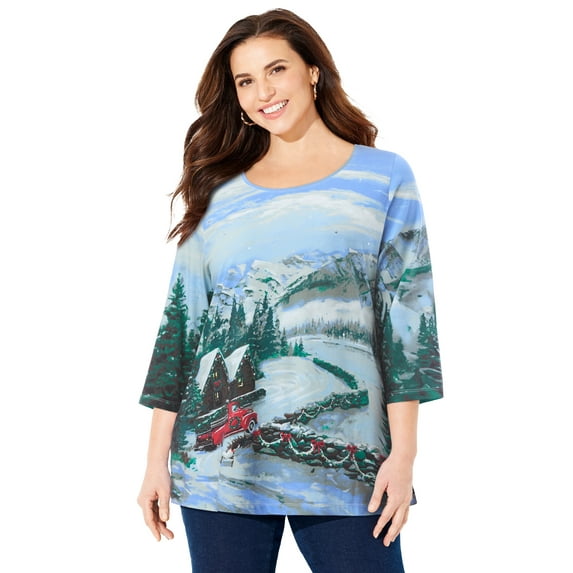 Catherines Women's Plus Size 3/4 Sleeve Seasonal Tee