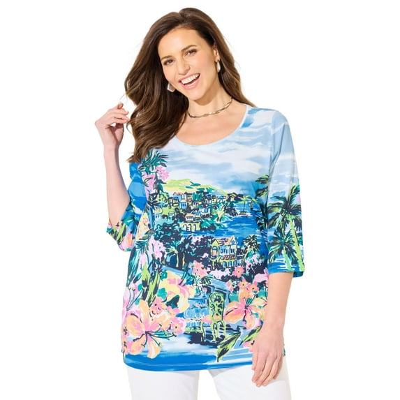 Catherines Women's Plus Size 3/4 Sleeve Seasonal Tee