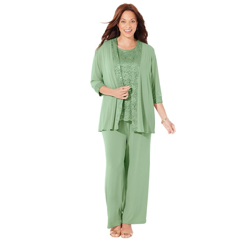 Catherines Women s Plus Size 3 Piece Lace Gala Pant Suit