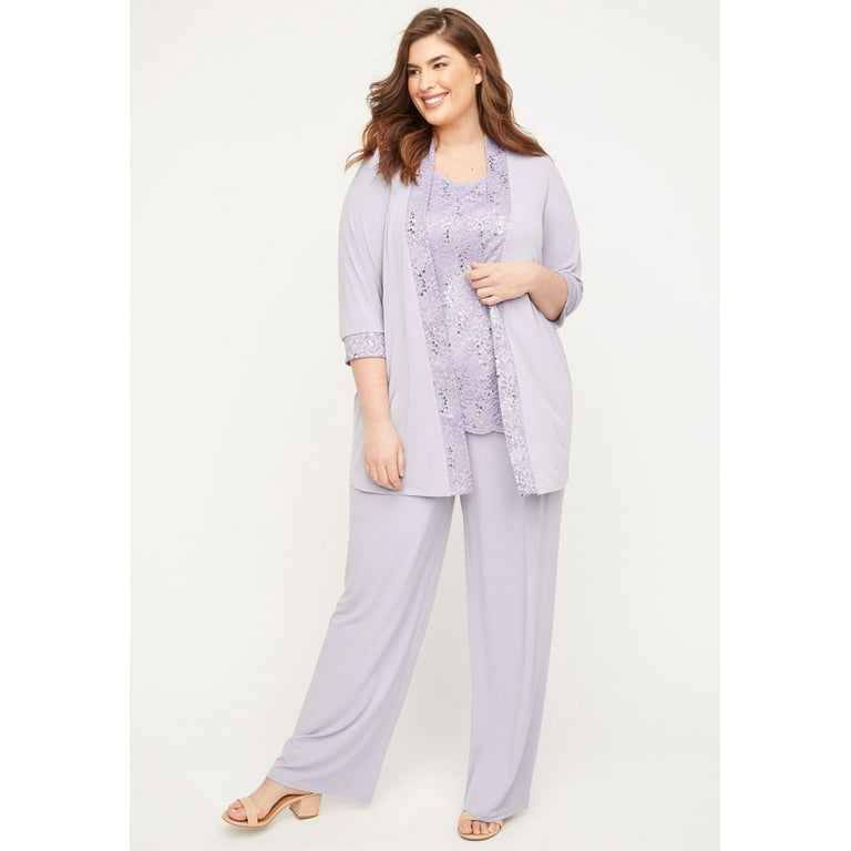 Catherines Women s Plus Size 3 Piece Lace Gala Pant Suit Walmart