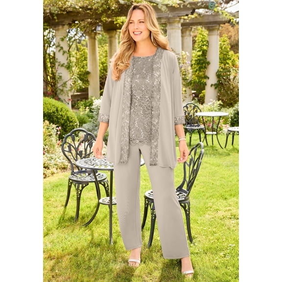 Catherines Women's Plus Size 3-Piece Lace Gala Pant Suit