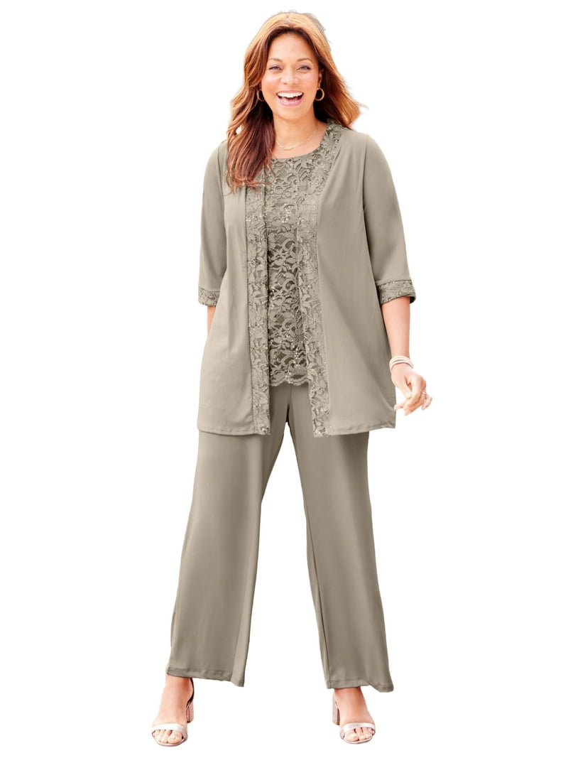 Catherines Women's Plus Size 3-Piece Lace Gala Pant Suit with