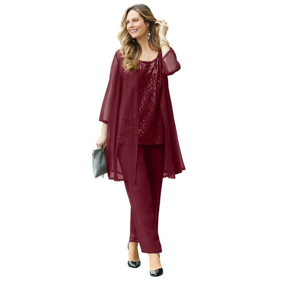 Catherines Women's Plus Size 3-Piece Sequin Tank Pant Suit