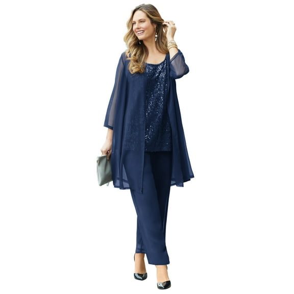 Catherines Women's Plus Size 3-Piece Sequin Tank Pant Suit