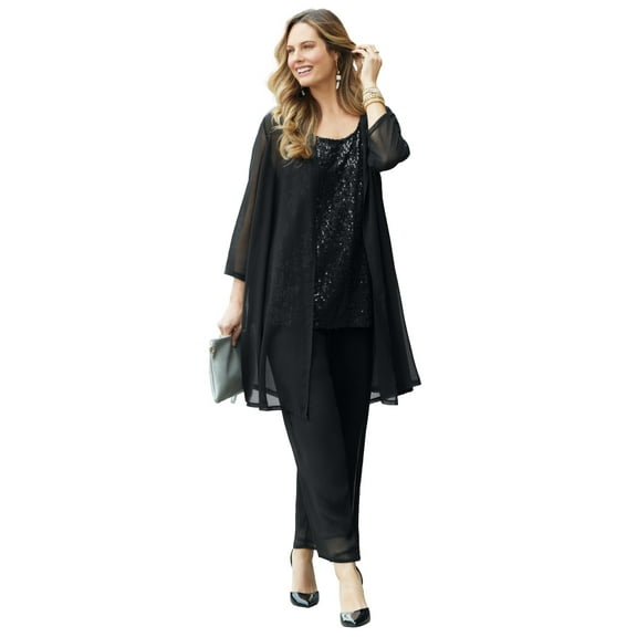 Catherines Women's Plus Size 3-Piece Sequin Tank Pant Suit