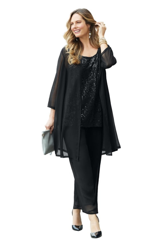 Women's Plus Size 3-Piece Sequin Tank Pant Suit