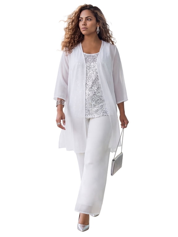 Women's Plus Size 3-Piece Sequin Tank Pant Suit
