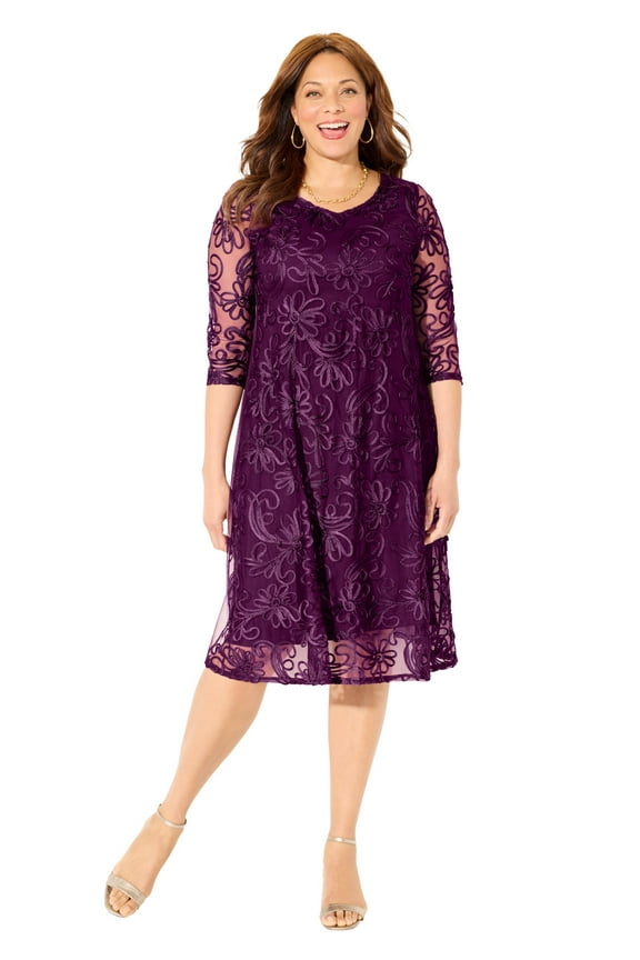Women's Plus Size A-Line Embroidered Midi Dress