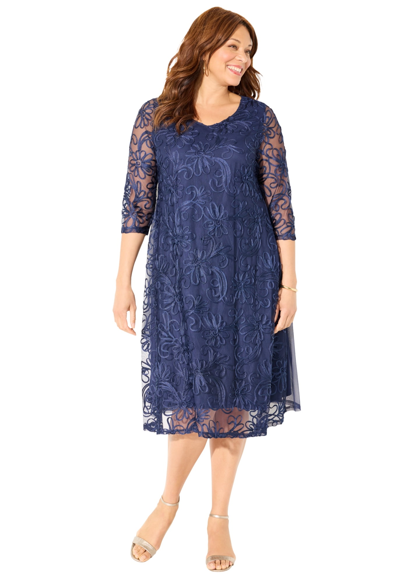 fit and flare dress size 22 Karen Kane Three Quarter Sleeve Jersey Dress - Navy main image 0