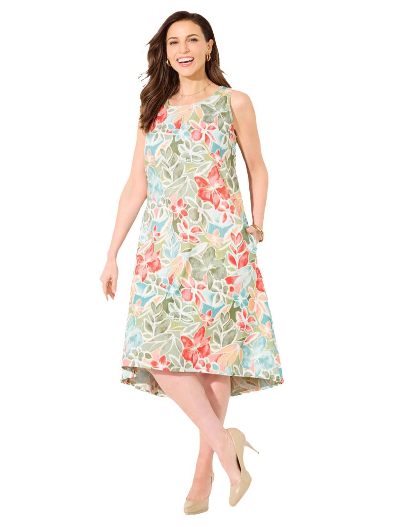 chinese dress ladies Final Sale Plus Size Self Tie Strap Light Weight Linen Blend Dress in Black