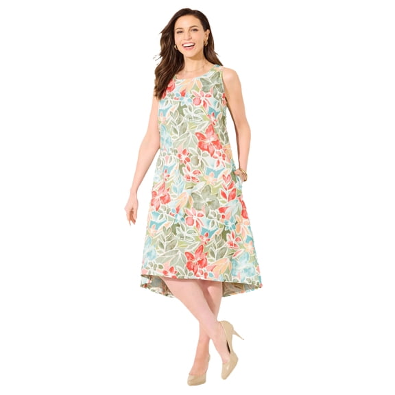 Catherines Women's Plus Size A-Line Linen Blend High-Low Dress