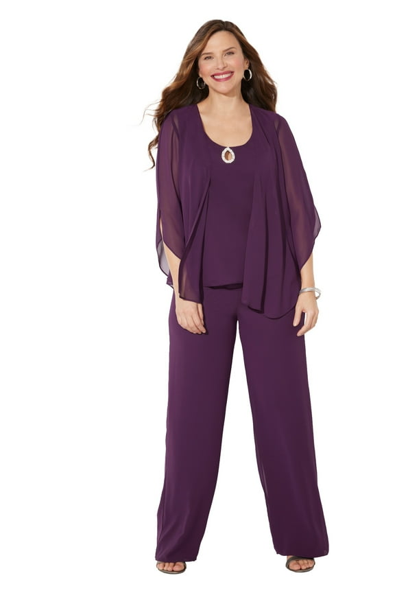 Women's Plus Size Accolades Georgette 3-Piece Pant Suit