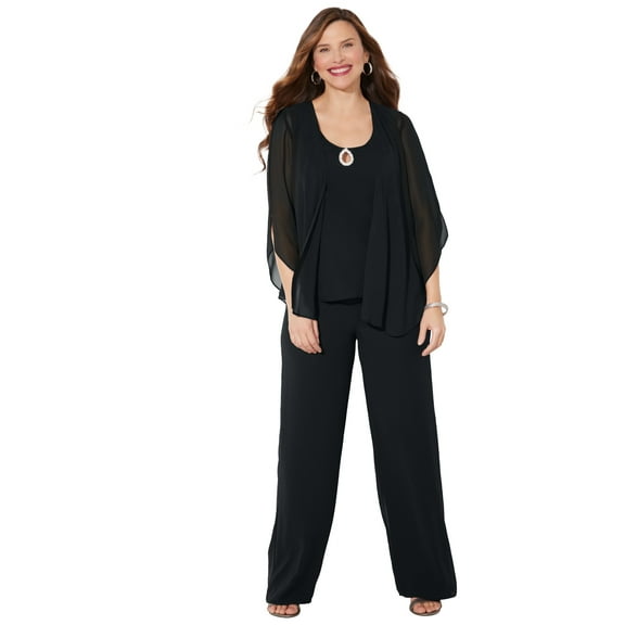Catherines Women's Plus Size Accolades Georgette 3-Piece Pant Suit