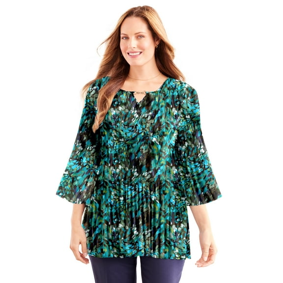 Catherines Women's Plus Size Affinity Chain Pleated Blouse