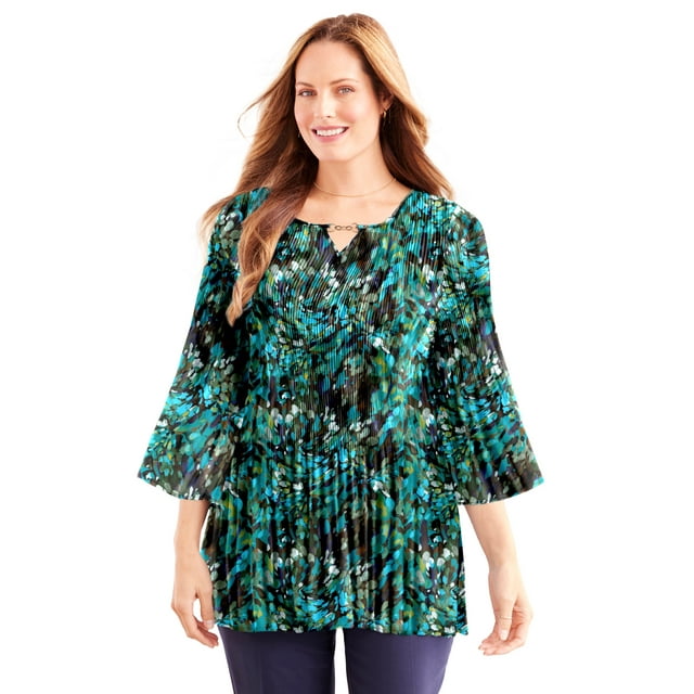 Catherines Women's Plus Size Affinity Chain Pleated Blouse