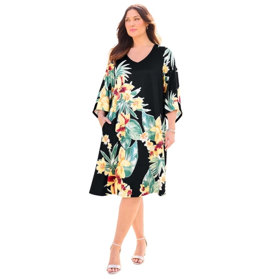 Catherines Women's Plus Size Angel Sleeve V-Neck Shift Dress