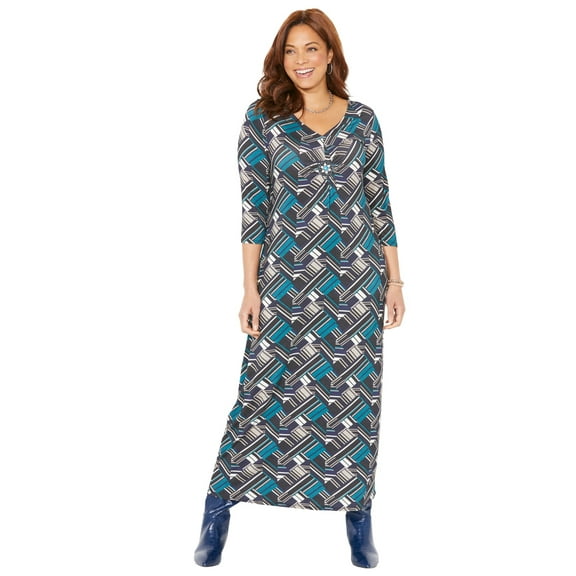 Catherines Women's Plus Size Anywear Beaded Medallion Maxi Dress