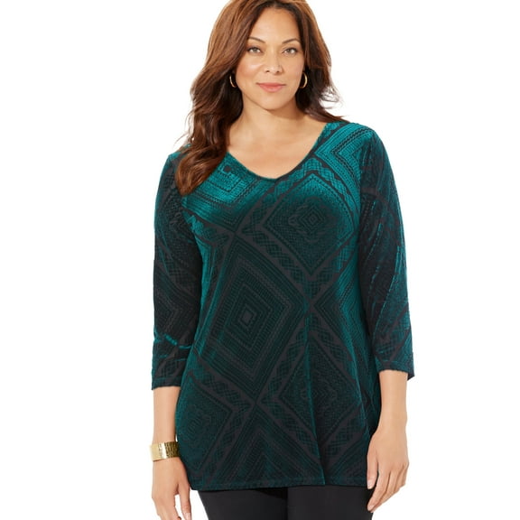 Catherines Women's Plus Size Anywear Burnout V-Neck Tunic