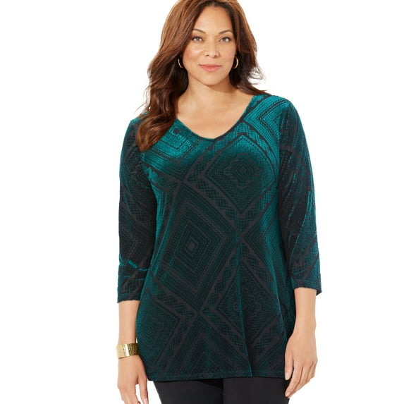 Catherines Women's Plus Size Anywear Burnout V-Neck Tunic