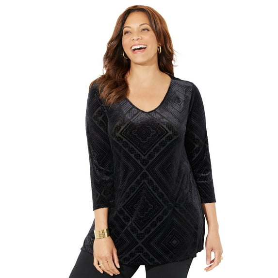 Catherines Women's Plus Size Anywear Burnout V-Neck Tunic