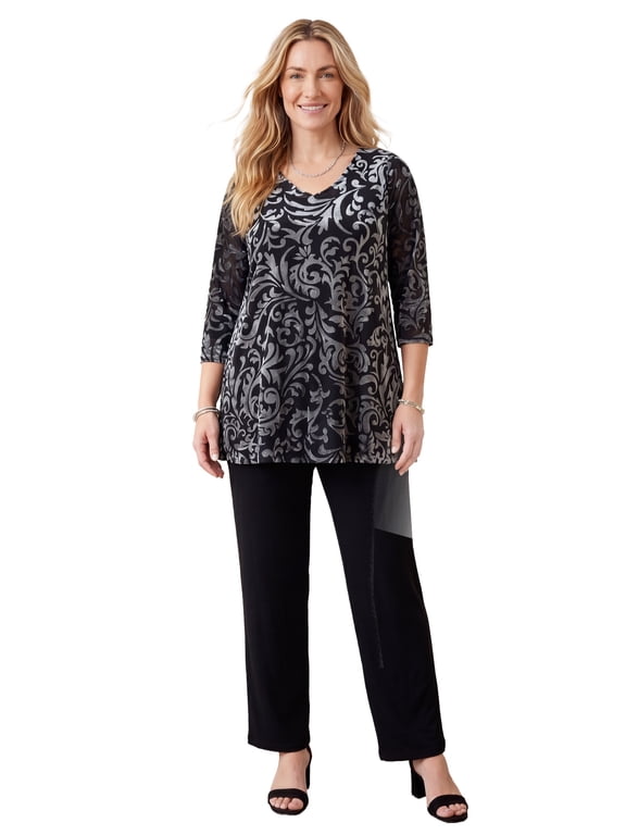 Women's Plus Size Anywear Burnout V-Neck Tunic