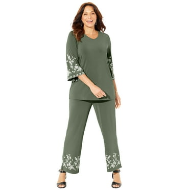 Catherines Women's Plus Size Anywear Embroidered Sleeve Top