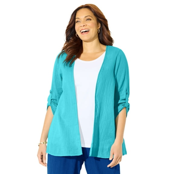 Catherines Women's Plus Size Anywear Pucker Cotton Cardigan