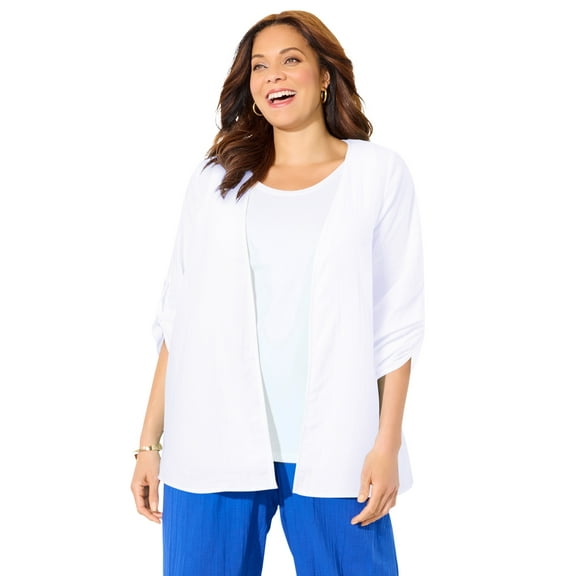 Catherines Women's Plus Size Anywear Pucker Cotton Cardigan