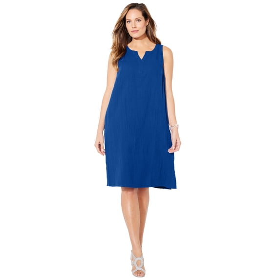 Catherines Women's Plus Size Anywear Pucker Cotton Shirt Dress