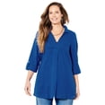 thumbnail image 1 of Catherines Women's Plus Size Anywear Pucker Cotton V-Neck Placket Blouse, 1 of 3