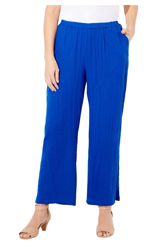 Women's Plus Size Anywear Pucker Cotton Wide Leg Pant
