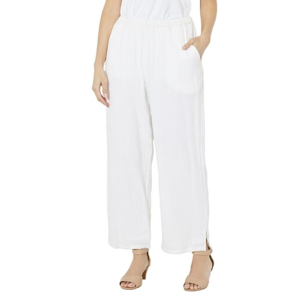 Catherines Women's Plus Size Anywear Pucker Cotton Wide Leg Pant