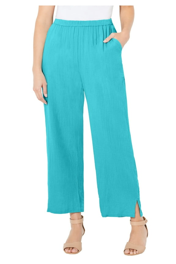 Women's Plus Size Anywear Pucker Cotton Wide Leg Pant