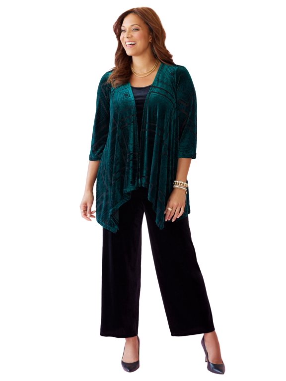 Women's Plus Size Anywear Velvet Burnout Cascade Cardigan