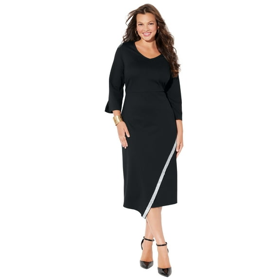 Catherines Women's Plus Size Asymmetrical Bell Sleeve Ponte Dress