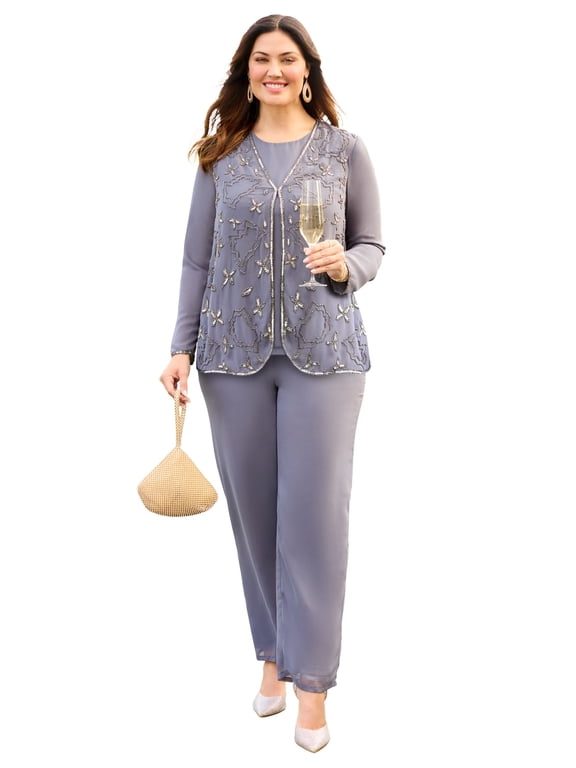 Women's Plus Size Beaded 3-Piece Pant Suit