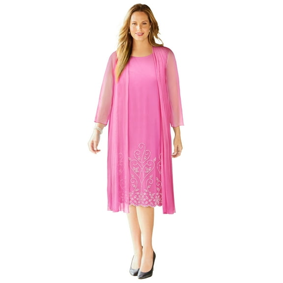 Catherines Women's Plus Size Beaded Trim Jacket Dress Set
