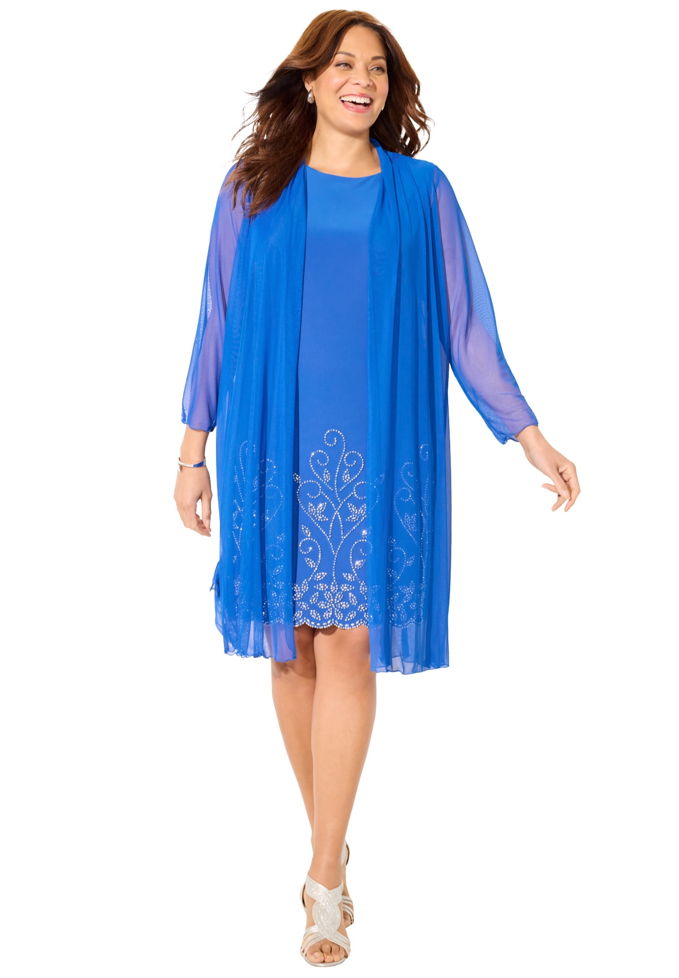 Catherines Women's Plus Size Beaded Trim Jacket Dress Set - Walmart.com