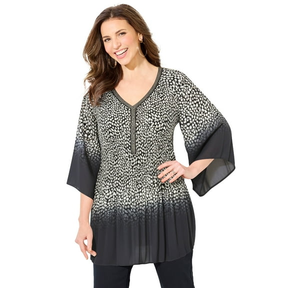 Catherines Women's Plus Size Bejeweled Pleated Blouse