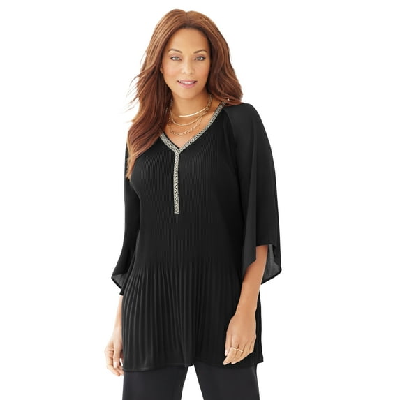 Catherines Women's Plus Size Bejeweled Pleated Blouse