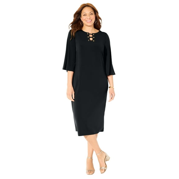 Catherines Women's Plus Size Bell-Sleeve Lace-Up Shift Dress