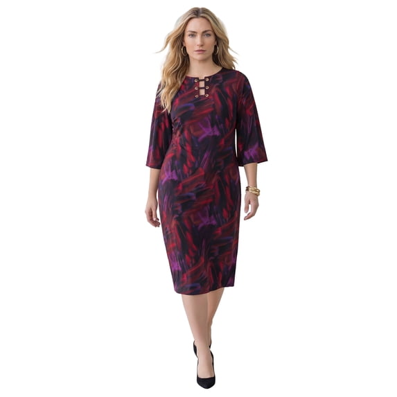 Catherines Women's Plus Size Bell-Sleeve Lace-Up Shift Dress