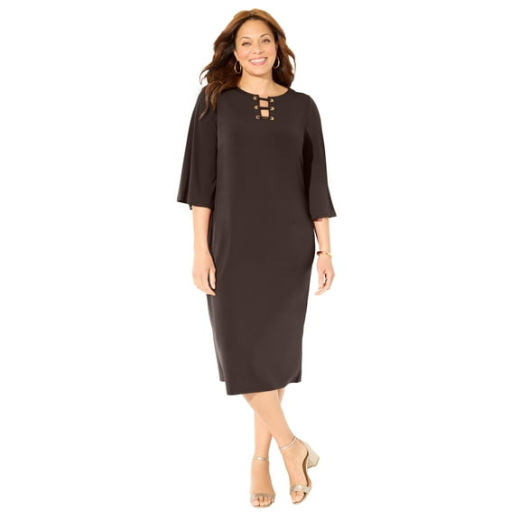 Catherines Women's Plus Size Bell-Sleeve Lace-Up Shift Dress