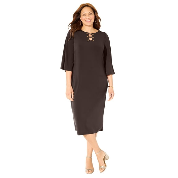 Catherines Women's Plus Size Bell-Sleeve Lace-Up Shift Dress