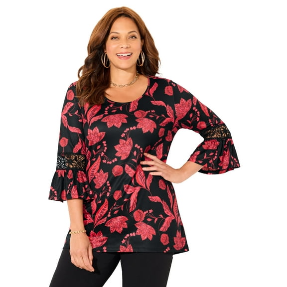 Catherines Women's Plus Size Dream Drape Bella Crochet Trim Top