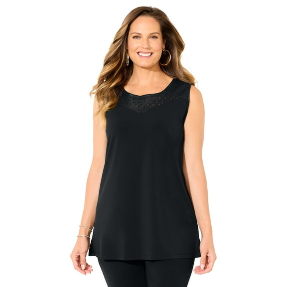 Catherines Women's Plus Size Black Label Faux Leather Trim Tank