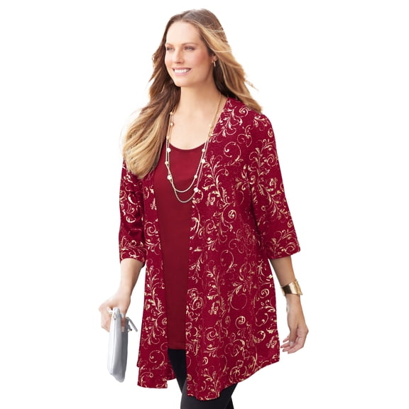 Catherines Women's Plus Size Black Label Metallic Cardigan
